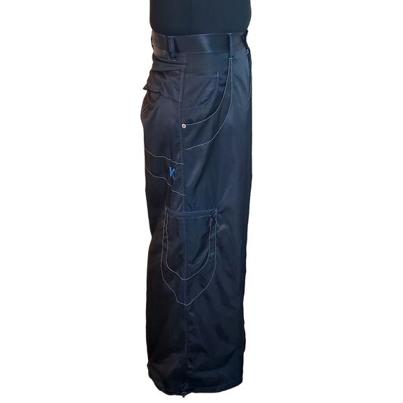 Vtg Kik Wear Baggy Wide Leg Black 90s Raver Skate Cargo Pants PunkCore Nylon Y2K - Picture 4 of 16